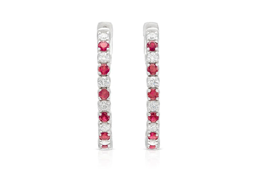 18K White Gold Diamond and Ruby Hoops TW.2.24ct