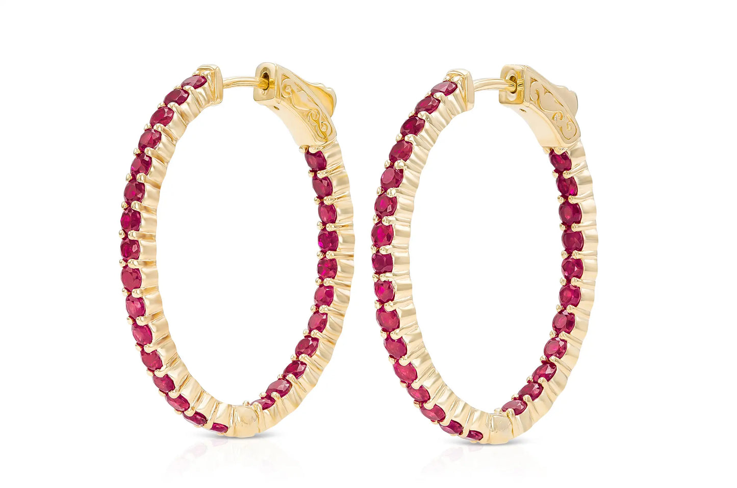 18K Rose Gold Ruby Hoops TW. 3.40ct