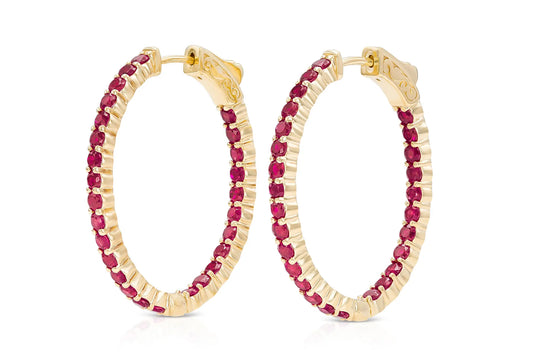 18K Rose Gold Ruby Hoops TW. 3.40ct