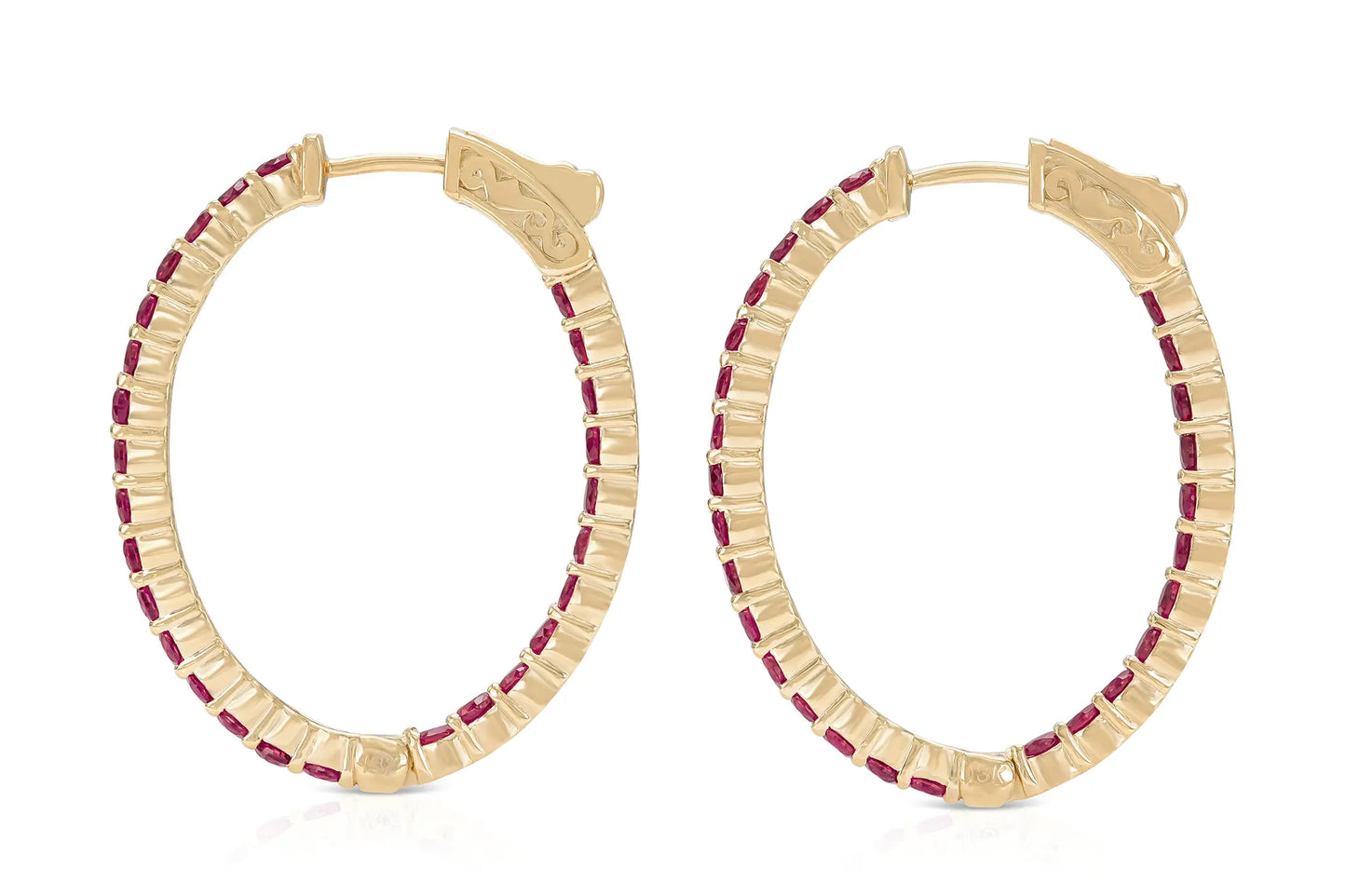 18K Rose Gold Ruby Hoops TW. 3.40ct