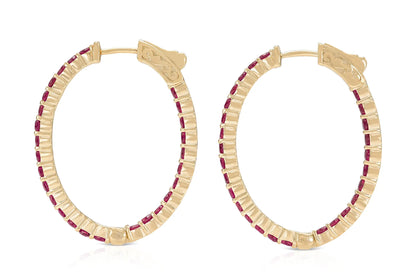 18K Rose Gold Ruby Hoops TW. 3.40ct