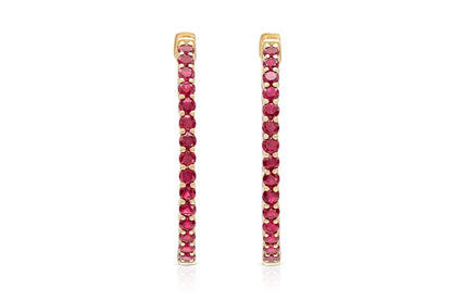 18K Rose Gold Ruby Hoops TW. 3.40ct