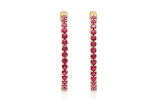 18K Rose Gold Ruby Hoops TW. 3.40ct