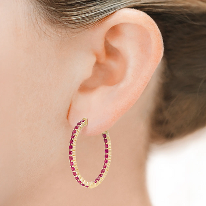 18K Rose Gold Ruby Hoops TW. 3.40ct
