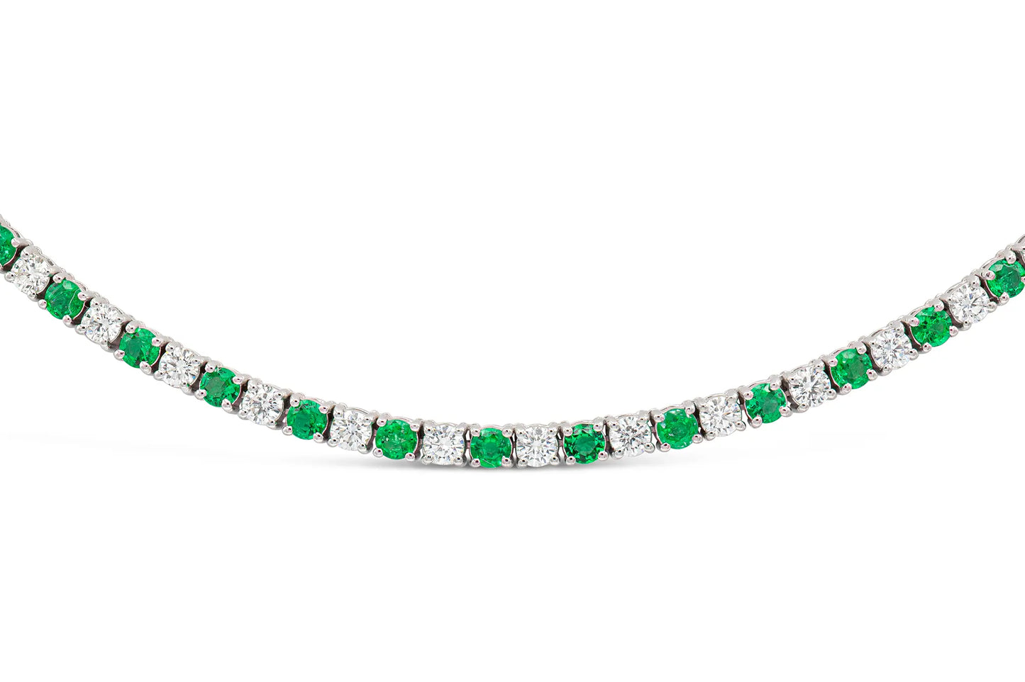18K White Gold Diamond & Green Emerald Tennis Necklace Tw. 10.87 carat
