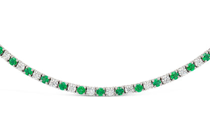 18K White Gold Diamond & Green Emerald Tennis Necklace Tw. 10.87 carat
