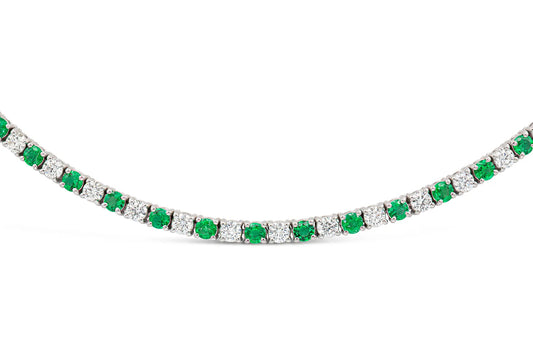 18K White Gold Diamond & Green Emerald Tennis Necklace Tw. 10.87 carat