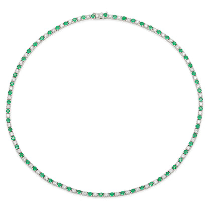 18K White Gold Diamond & Green Emerald Tennis Necklace Tw. 10.87 carat