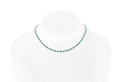 18K White Gold Diamond & Green Emerald Tennis Necklace Tw. 10.87 carat