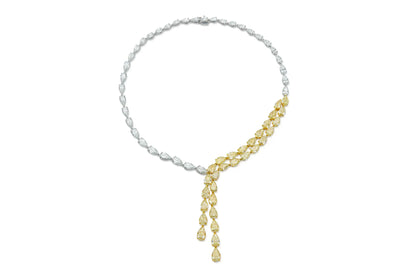 GIA certified 18K White & Yellow Gold Necklace with Natural White & Yellow Diamonds Tw. 59.42 carat