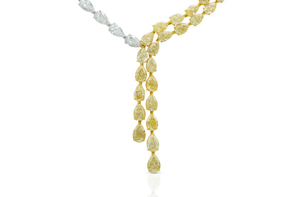 GIA certified 18K White & Yellow Gold Necklace with Natural White & Yellow Diamonds Tw. 59.42 carat