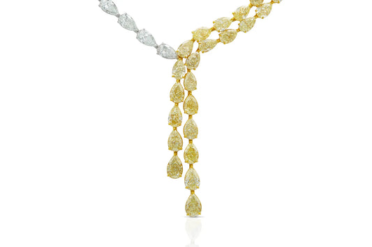 GIA certified 18K White & Yellow Gold Necklace with Natural White & Yellow Diamonds Tw. 59.42 carat