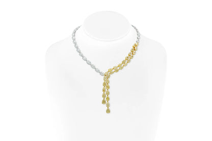 GIA certified 18K White & Yellow Gold Necklace with Natural White & Yellow Diamonds Tw. 59.42 carat