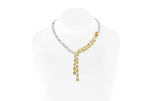 GIA certified 18K White & Yellow Gold Necklace with Natural White & Yellow Diamonds Tw. 59.42 carat