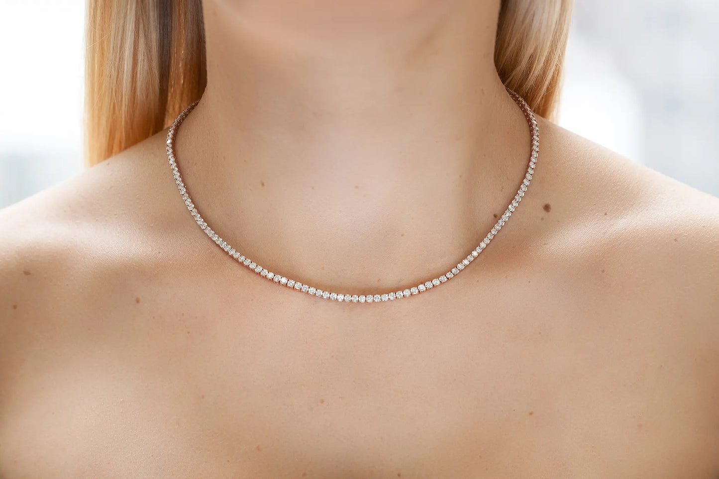 18K Rose Gold Diamond Tennis Necklace DTw. 5.20 carat
