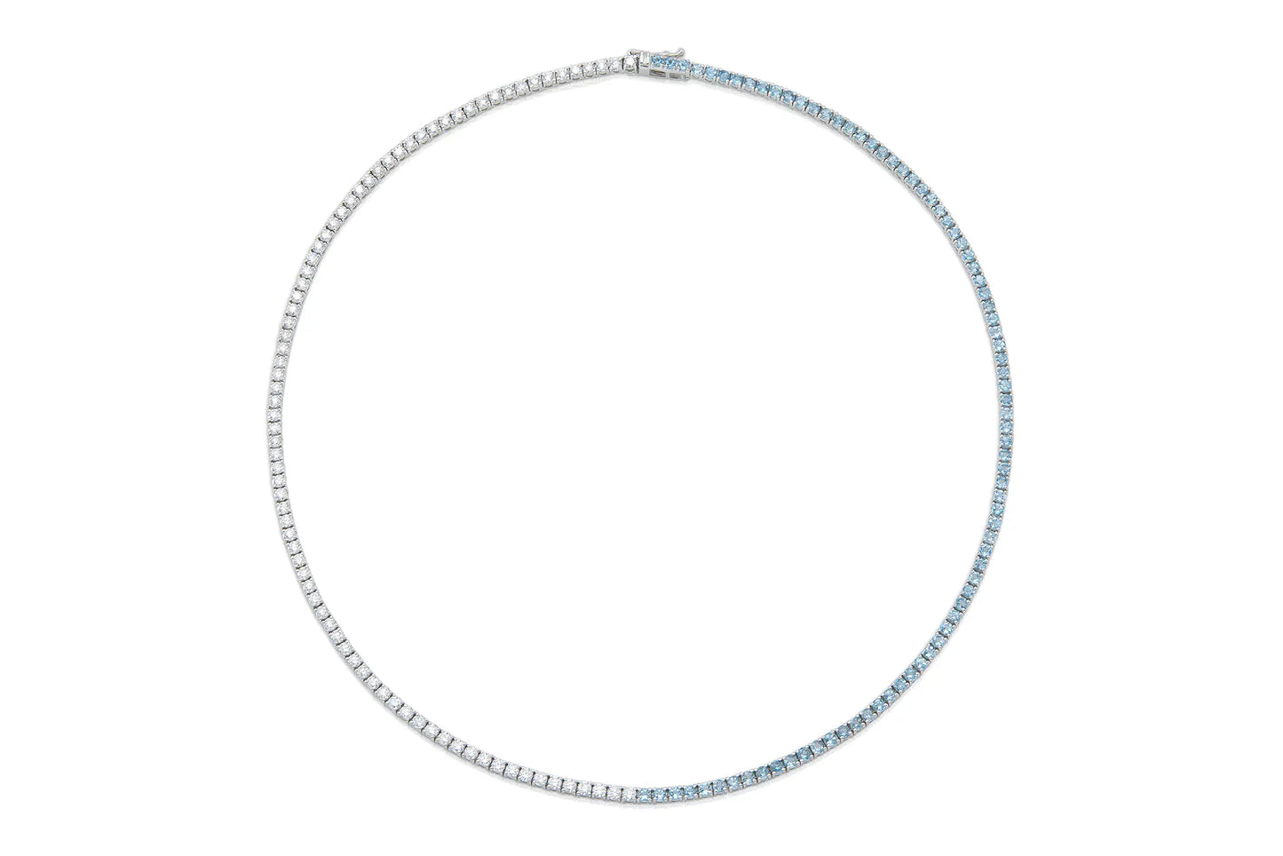 18K White Gold Aquamarines & Diamonds Tennis Necklace