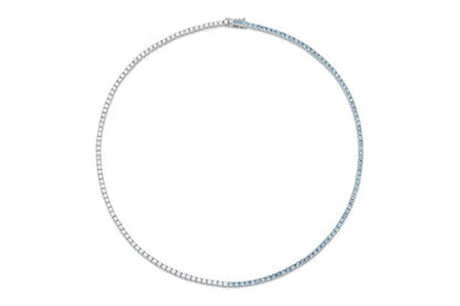 18K White Gold Aquamarines & Diamonds Tennis Necklace