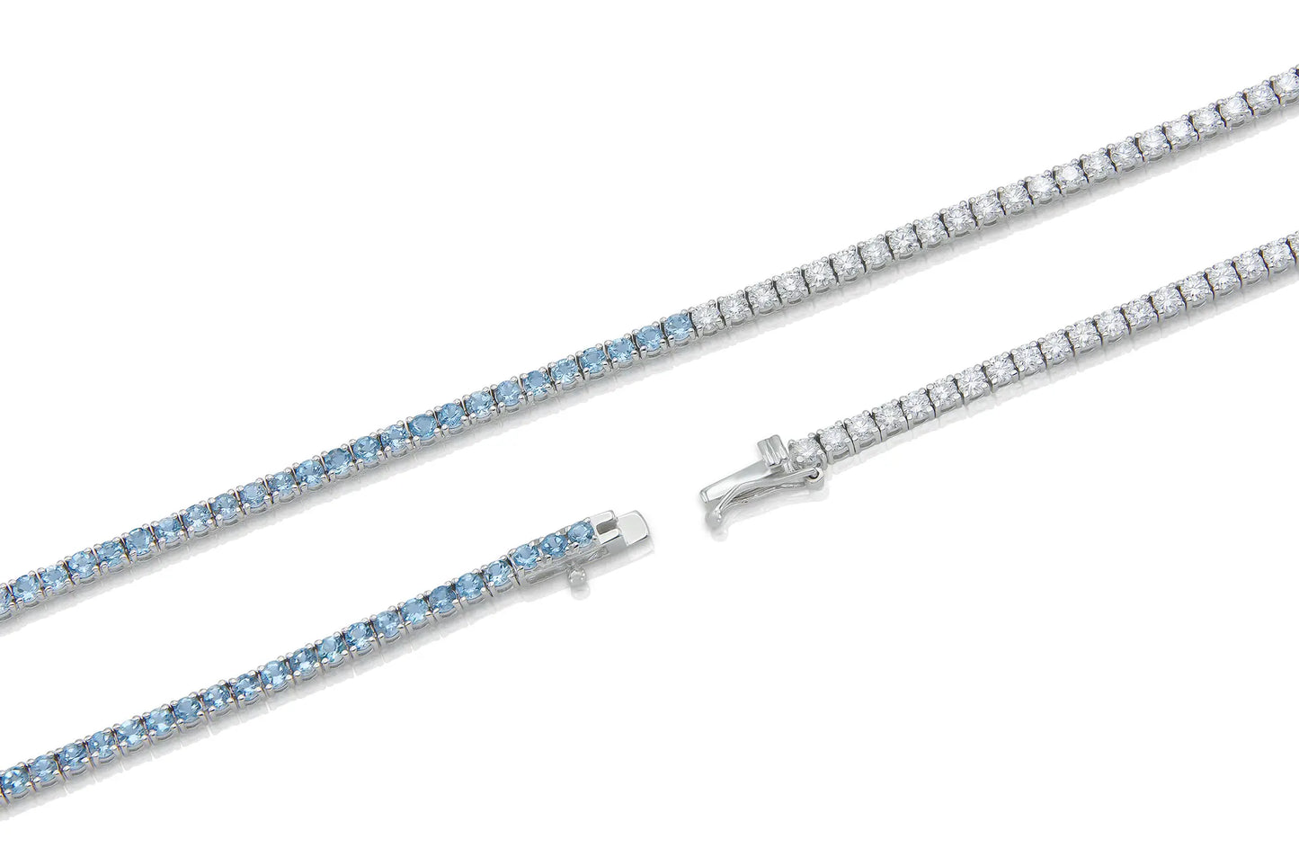 18K White Gold Aquamarines & Diamonds Tennis Necklace