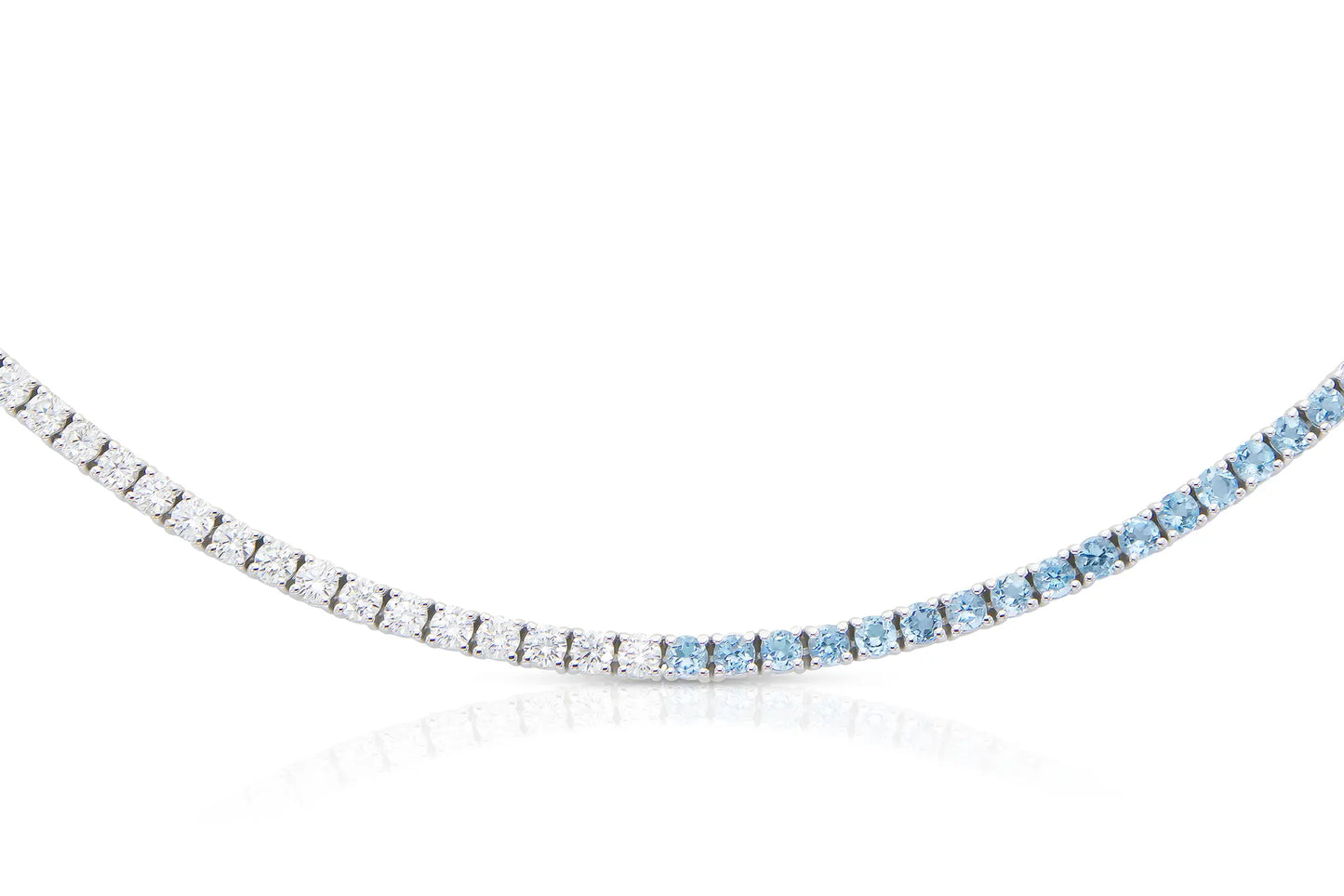 18K White Gold Aquamarines & Diamonds Tennis Necklace