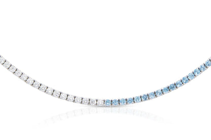 18K White Gold Aquamarines & Diamonds Tennis Necklace