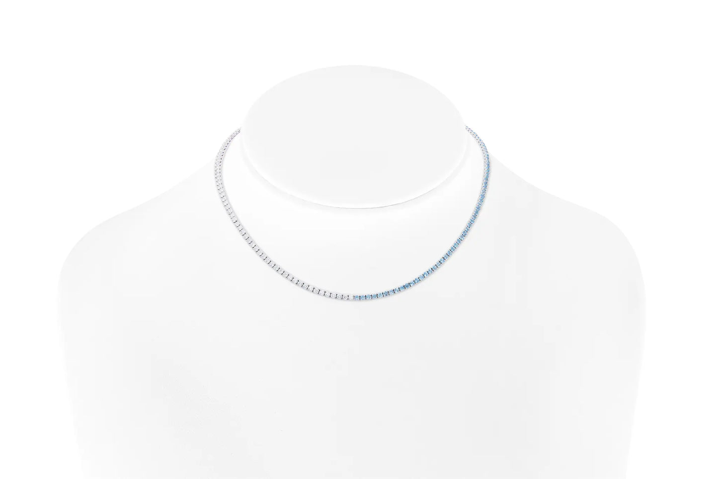 18K White Gold Aquamarines & Diamonds Tennis Necklace