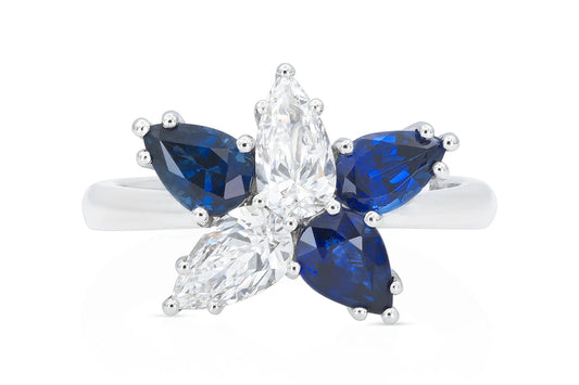 18K White Gold Diamond & Royal Blue Sapphire Ring