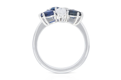 18K White Gold Diamond & Royal Blue Sapphire Ring