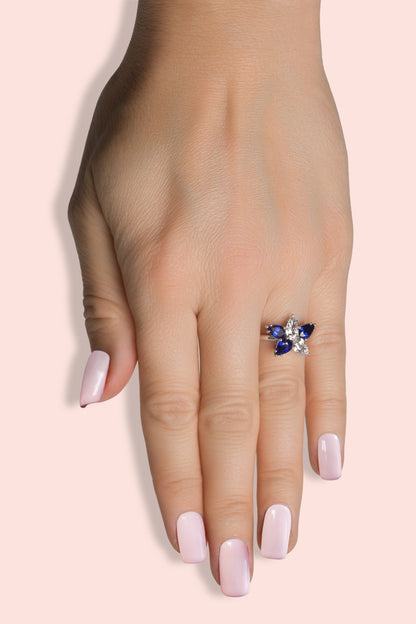 18K White Gold Diamond & Royal Blue Sapphire Ring