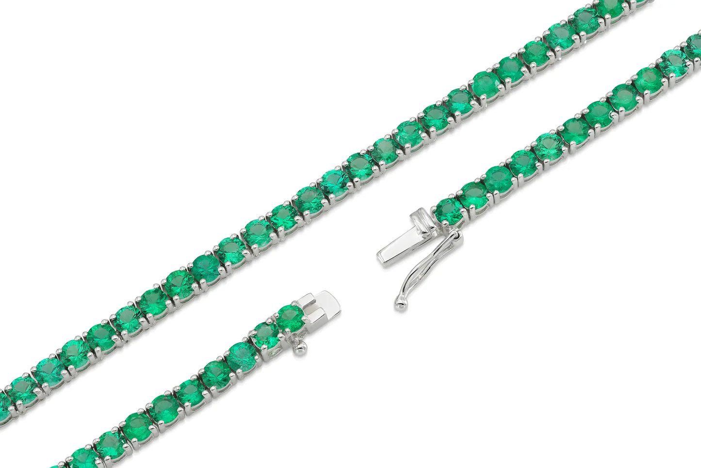 18K White Gold Green Emerald Tennis Necklace DTW. 12.22ct