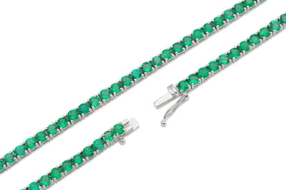 18K White Gold Green Emerald Tennis Necklace DTW. 12.22ct