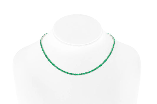 18K White Gold Green Emerald Tennis Necklace DTW. 12.22ct