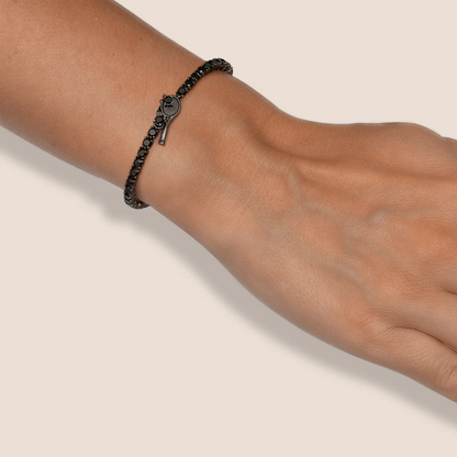 18K White Gold Black Rhodium Black Diamond Tennis Bracelet Tw. 5.56 carat