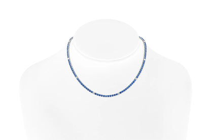 18K White Gold Blue Sapphire & Diamond  Tennis Necklace Tw. 14.98 carat