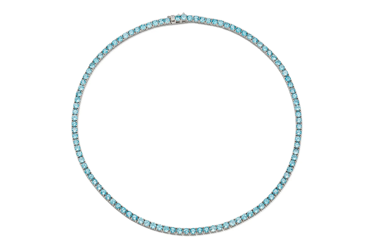18K White Gold Topaz Tennis Necklace DTW. 19.02ct