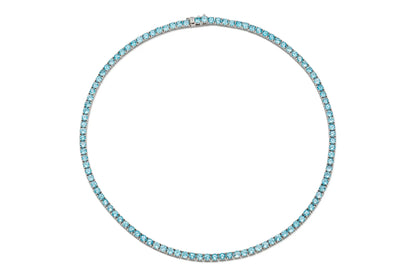 18K White Gold Topaz Tennis Necklace DTW. 19.02ct