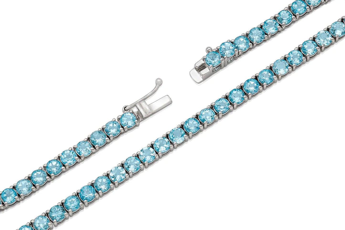 18K White Gold Topaz Tennis Necklace DTW. 19.02ct