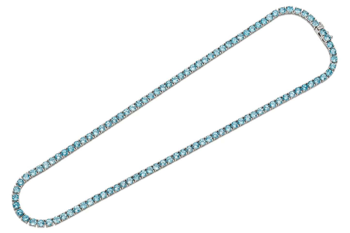 18K White Gold Topaz Tennis Necklace DTW. 19.02ct