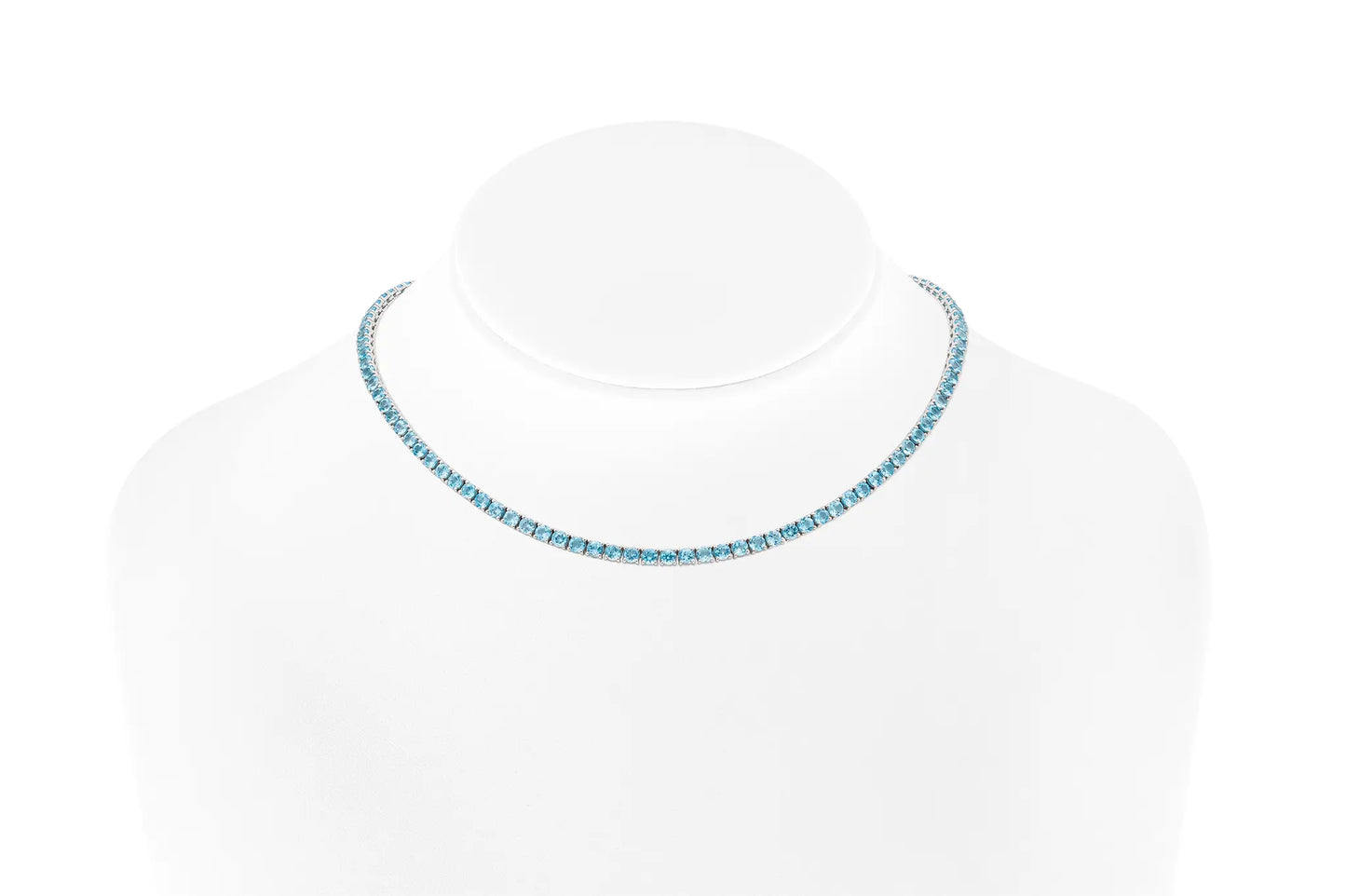 18K White Gold Topaz Tennis Necklace DTW. 19.02ct