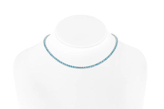 18K White Gold Topaz Tennis Necklace DTW. 19.02ct