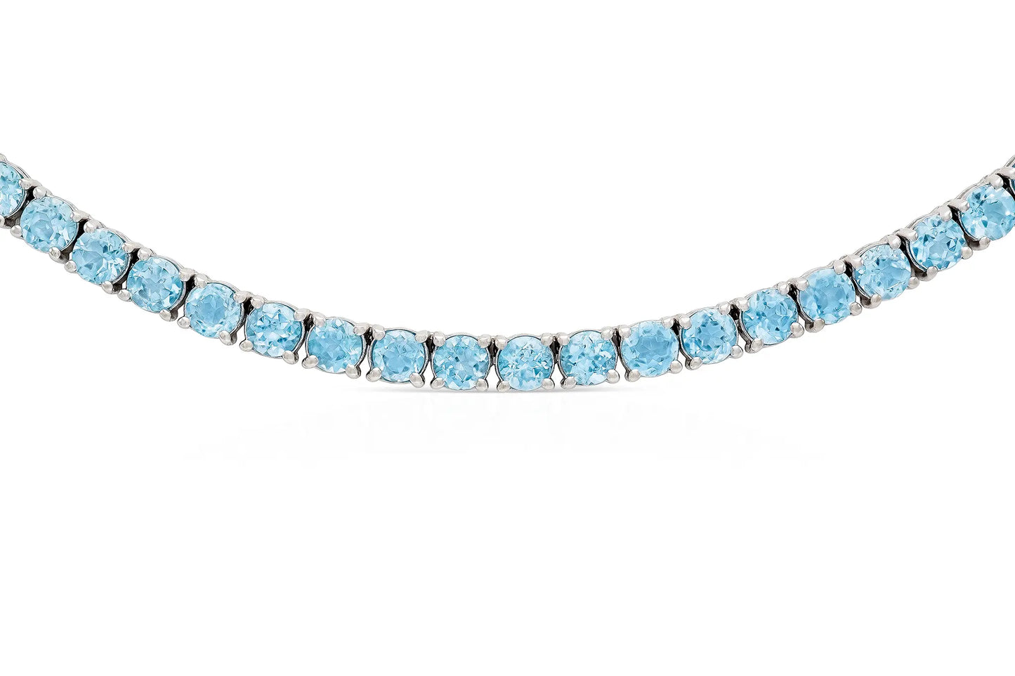 18K White Gold Topaz Tennis Necklace DTW. 19.02ct