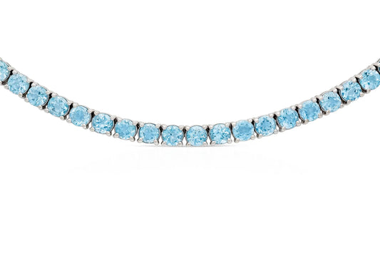 18K White Gold Topaz Tennis Necklace DTW. 19.02ct