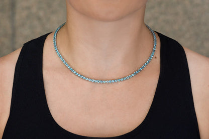 18K White Gold Topaz Tennis Necklace DTW. 19.02ct