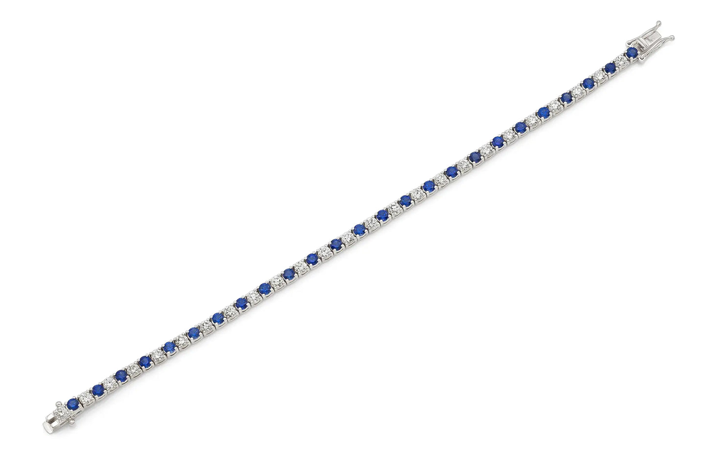 18K White Gold Diamond & Blue Sapphire Tennis Bracelet Tw. 5.54 carat