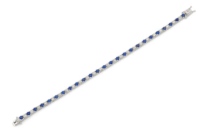 18K White Gold Diamond & Blue Sapphire Tennis Bracelet Tw. 5.54 carat