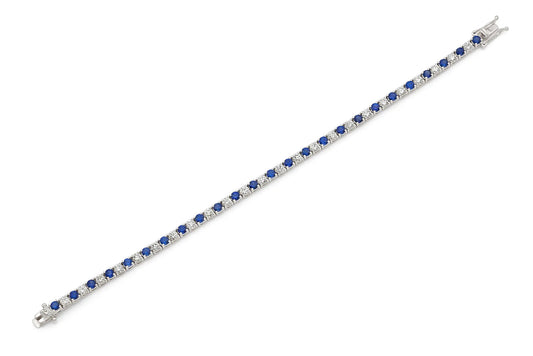 18K White Gold Diamond & Blue Sapphire Tennis Bracelet Tw. 5.54 carat