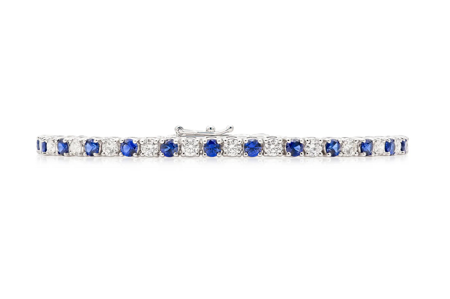 18K White Gold Diamond & Blue Sapphire Tennis Bracelet Tw. 5.54 carat