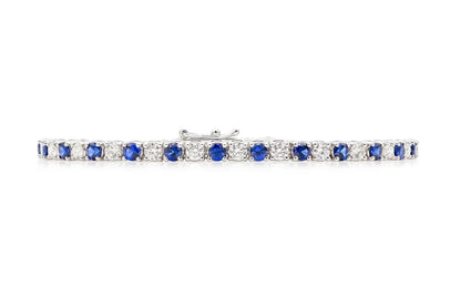 18K White Gold Diamond & Blue Sapphire Tennis Bracelet Tw. 5.54 carat