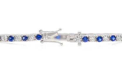 18K White Gold Diamond & Blue Sapphire Tennis Bracelet Tw. 5.54 carat