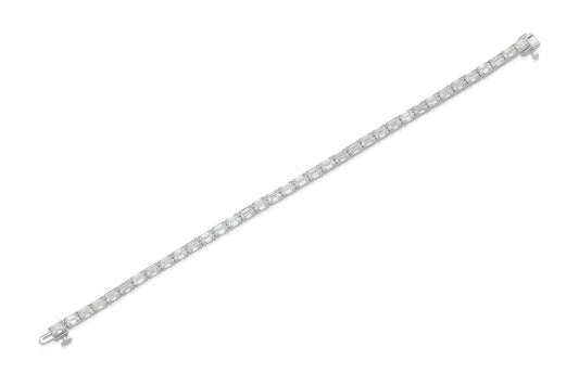 18K White Gold Emerald Cut Diamonds Tennis Bracelet Tw. 11.00 carat