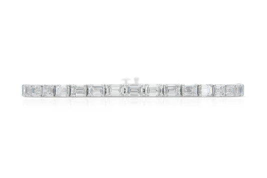 18K White Gold Emerald Cut Diamonds Tennis Bracelet Tw. 11.00 carat
